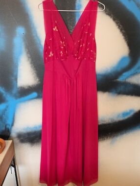 Vanity Fair Fuchsia V-Neck Embroidered Nightgown